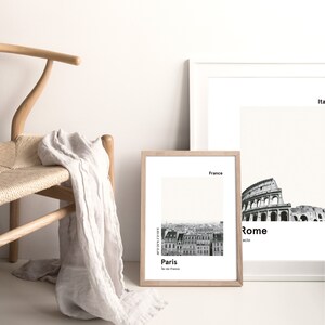 Cartel imprimible PARIS, impresión del horizonte de la ciudad, impresión moderna de la ciudad europea, impresión minimalista de la ciudad, impresión en blanco y negro, regalo de viaje imagen 6