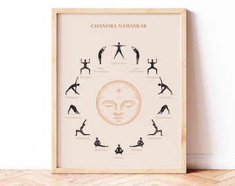 Moon Salutation, Yoga Art Print, Yoga Poses Poster, Chandra Namaskar, Boho Decor, Printable Wall Art, Yoga Lover Gift, Instant Download