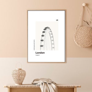 Cartel imprimible LONDRES, impresión del horizonte de la ciudad, impresión del ojo moderno de Londres, impresión moderna de la ciudad, impresión en blanco y negro, regalo de viaje imagen 6