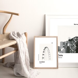 Cartel imprimible LONDRES, impresión del horizonte de la ciudad, impresión del ojo moderno de Londres, impresión moderna de la ciudad, impresión en blanco y negro, regalo de viaje imagen 5