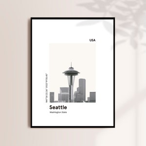 SEATTLE poster, Minimalist Seattle Washington print, Modern city print, Seattle Wall art, Minimal skyline art print, Travel gift