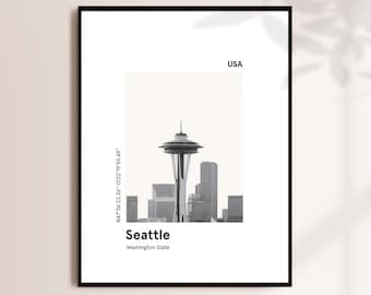 SEATTLE poster, Minimalist Seattle Washington print, Modern city print, Seattle Wall art, Minimal skyline art print, Travel gift