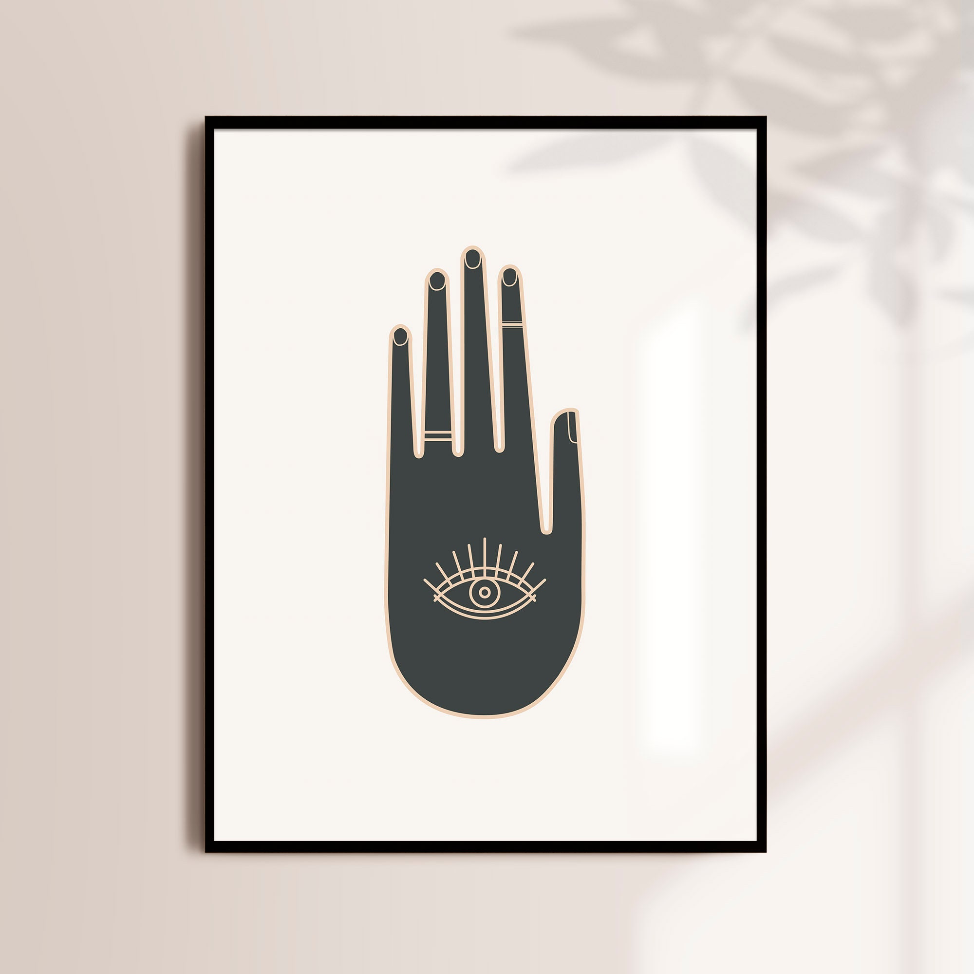 Hamsa Hand Print Evil Eye Printable Art in Beige and Black - Etsy