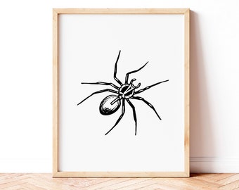 Gruselige Spinne, Halloween Druckbare Wandkunst für ein gruseliges Wohndekor, Herbst Dekor, Halloween Vintage Kunstdruck, Herunterladbarer Kunstdruck