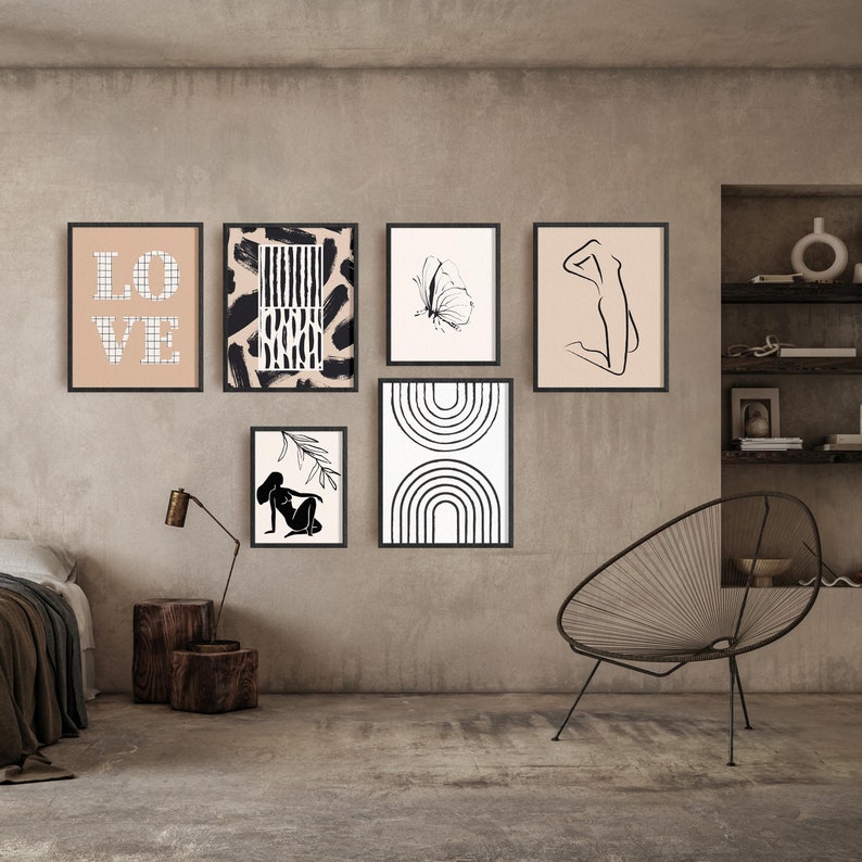 Abstract Gallery Wall Art Prints: Set of 6 Boho Decor (digital Download ...