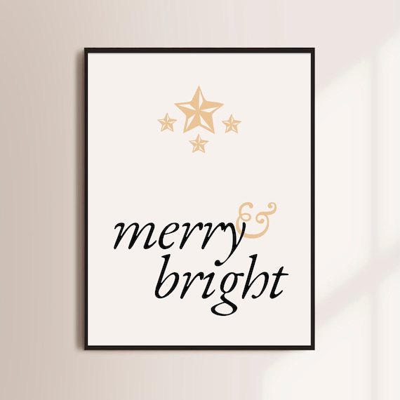 Printable Christmas Wall Art Merry and Bright Minimalist Etsy