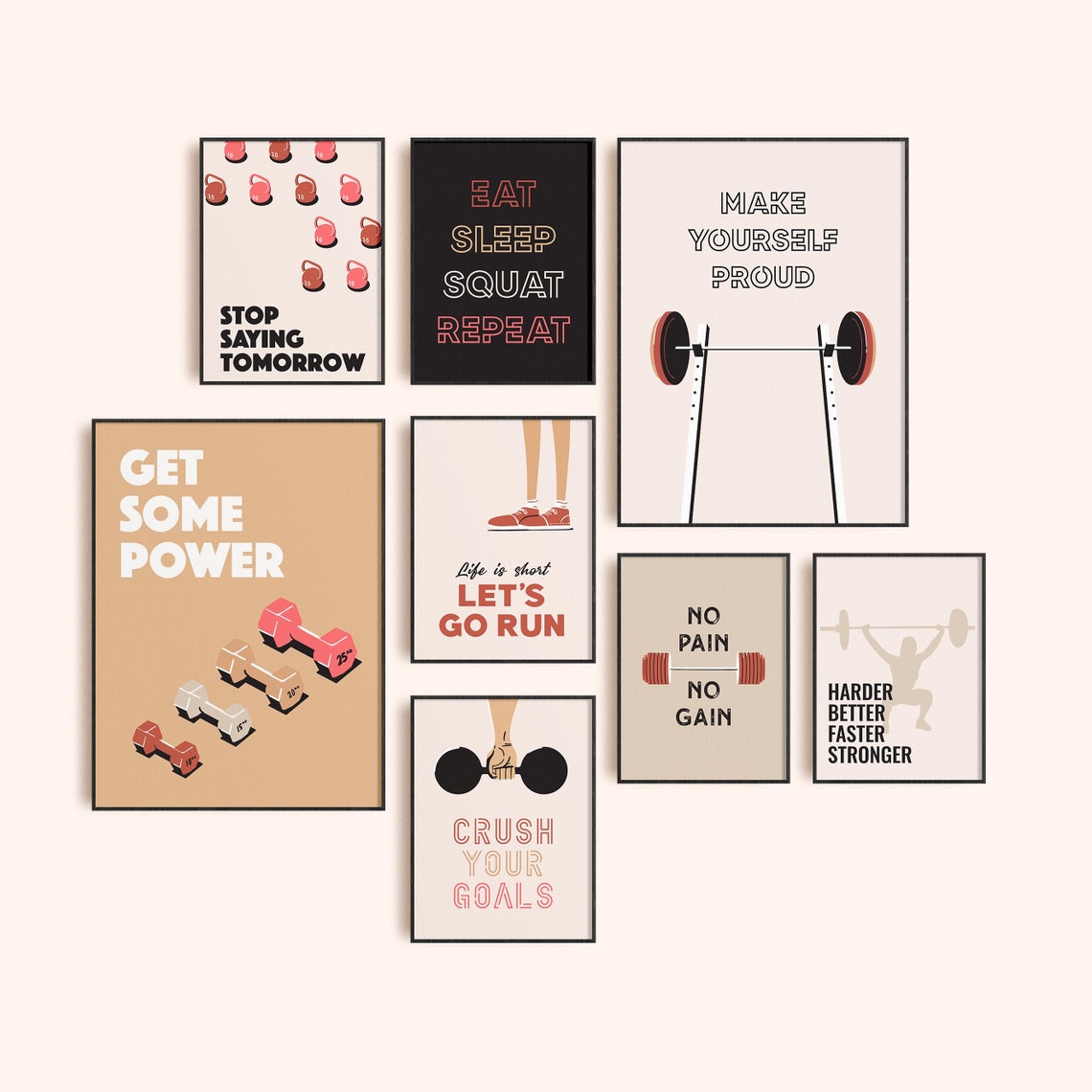 Home Gym Wall Art Set of 8 Printable Gallery Wall Print Set Etsy