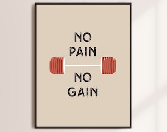 Motiverende sportschoolposter: geen pijn, geen winst, fitnesscitaat (digitale download)