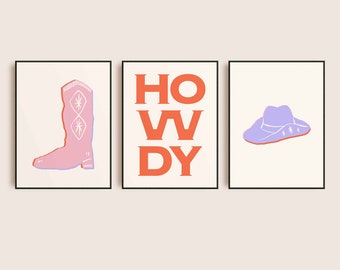 Howdy Western Art Prints: Trendy Preppy Gallery Set (Digital Download)