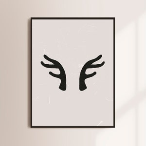 Stampa natalizia minimalista con corna di cervo: decorazioni natalizie scandinave (download digitale)