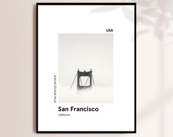 Cartel de SAN FRANCISCO, arte de pared imprimible del puente Golden Gate, impresión minimalista de San Francisco, impresión moderna de la ciudad, impresión del horizonte, regalo de viaje