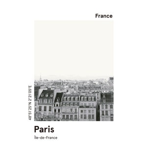 Cartel imprimible PARIS, impresión del horizonte de la ciudad, impresión moderna de la ciudad europea, impresión minimalista de la ciudad, impresión en blanco y negro, regalo de viaje imagen 8