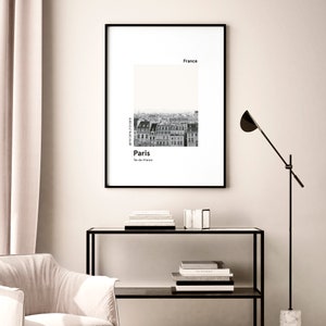 Cartel imprimible PARIS, impresión del horizonte de la ciudad, impresión moderna de la ciudad europea, impresión minimalista de la ciudad, impresión en blanco y negro, regalo de viaje imagen 4