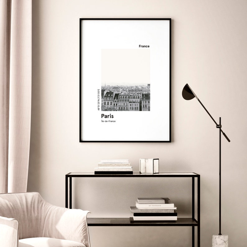 Cartel imprimible PARIS, impresión del horizonte de la ciudad, impresión moderna de la ciudad europea, impresión minimalista de la ciudad, impresión en blanco y negro, regalo de viaje imagen 4