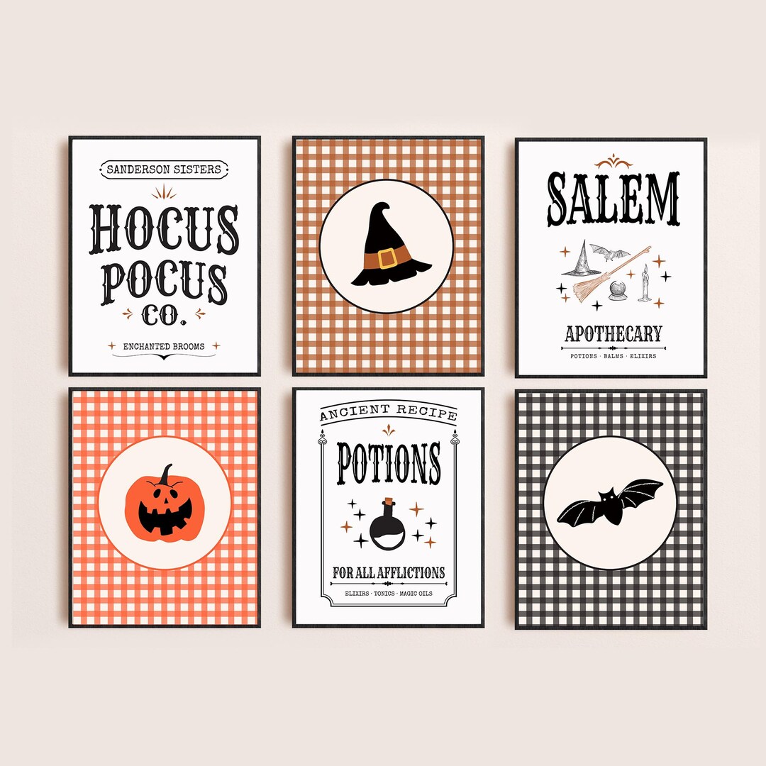 Modern Farmhouse Halloween Decor, Set of 6 Halloween Prints, Hocus ...