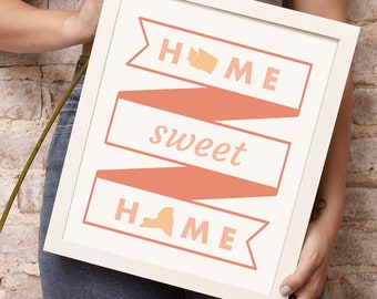 Home sweet home sign, 2 States personalized gift, Long distance relationship gift for Instant Download