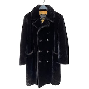 Borg Alaskan Stanley Blacker Kashan Black Faux Fur Coat Size 40 Thick Heavy