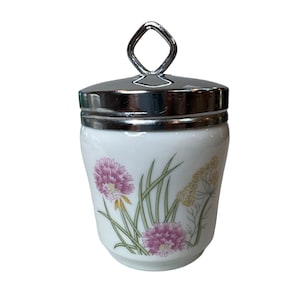 Shafford Herbs & Spices White Floral Egg Coddler with Lid Porcelain Vintage Jar