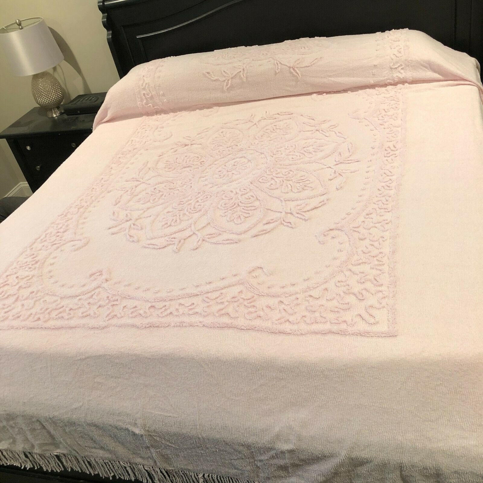 Pink Chenille bedspread Cover King fringe Cotton Vintage Etsy