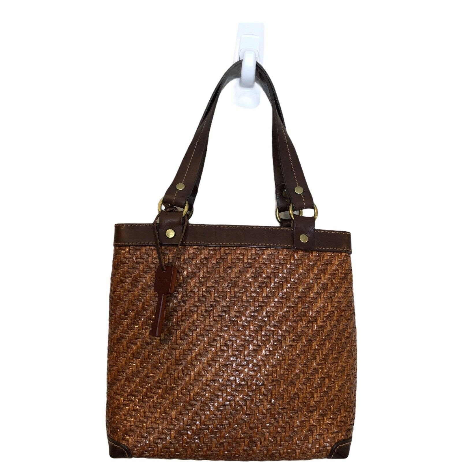Fossil Brown Leather Woven Hand Bag 