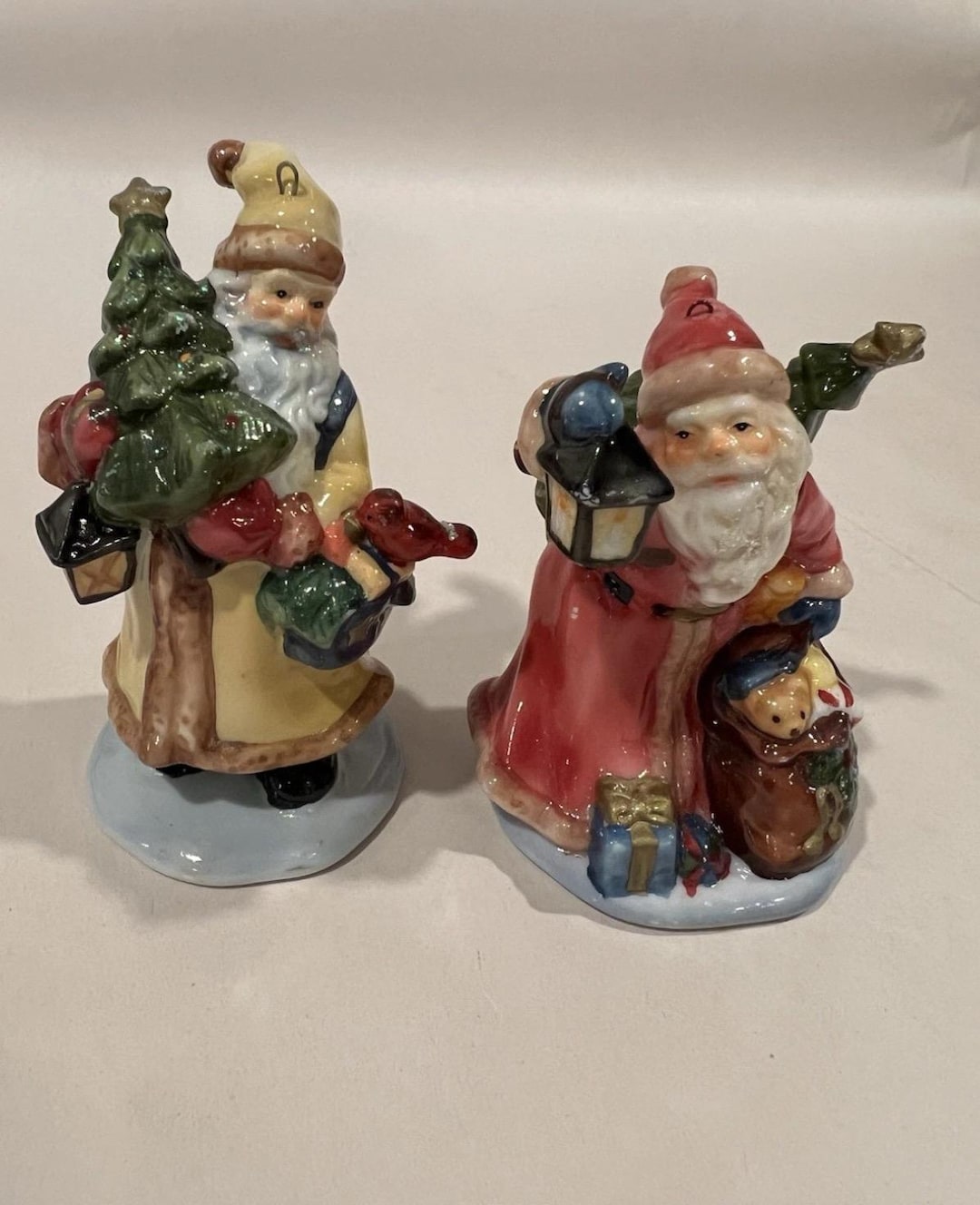 Ceramic Springtime Santa Vintage Hand Painted Ceramic Santa Ornaments Christmas Tree Decor Set ...