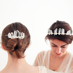 Golden Hera tiara woven with natural stones, rock crystal points, for weddings or other occasions image 8