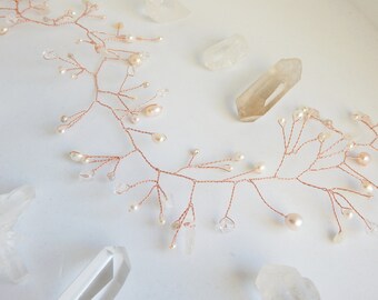 Vigne à cheveux « Arwen » fait main avec pierres naturelles et perles de culture pour mariage ou autres occasions