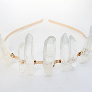 Golden Hera tiara woven with natural stones, rock crystal points, for weddings or other occasions image 1