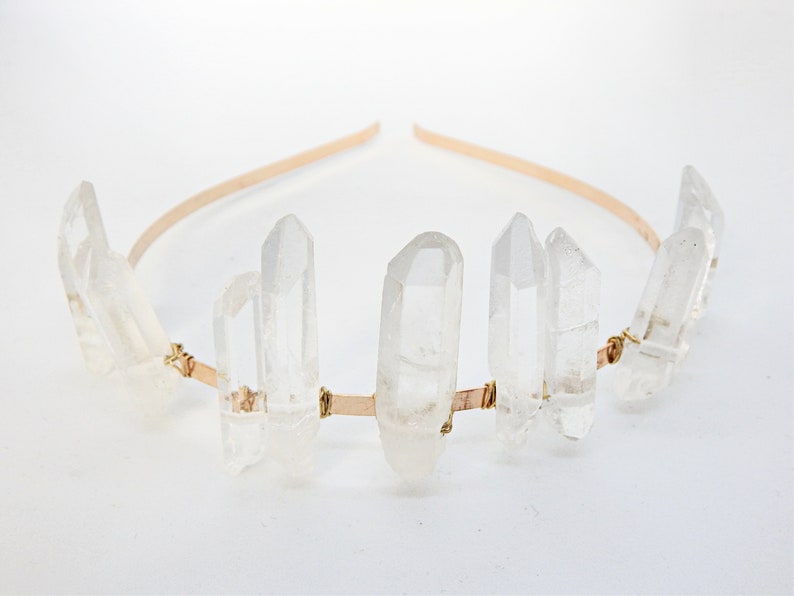 Golden Hera tiara woven with natural stones, rock crystal points, for weddings or other occasions image 1