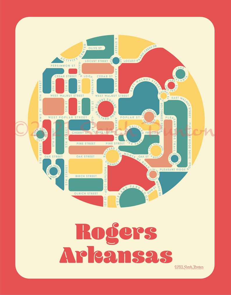 Rogers, Arkansas Map Etsy
