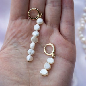 Freshwater Pearl Dangle Huggies, Genuine Pearl Drop Hoops ,Gift for Her, Mothers day jewellery gift
