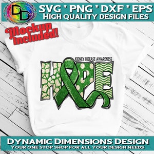 Hope svg, Green Awareness Ribbon, Kidney Disease, Kidney Disease Awareness, Kidney Disease svg, Cricut svg, Sublimation, Silhouette