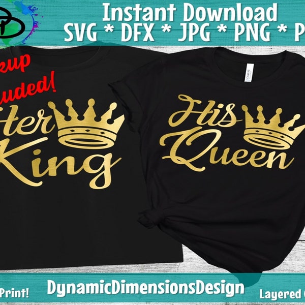 His Queen her King svg, King and Queen svg, Couple svg shirt, Husband, wife, Valentine shirt, cut file for cricut, silhouette, Cricut svg