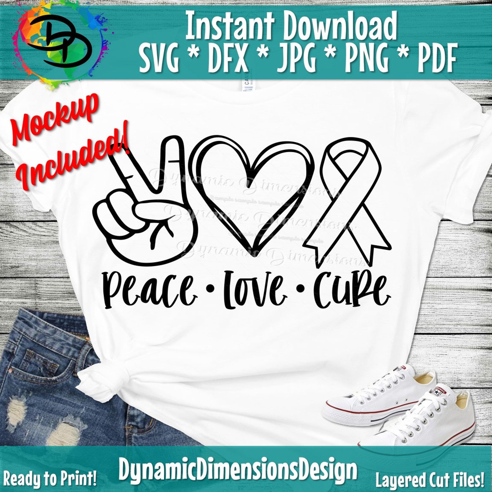 Peace Love Cure Svg Awareness Ribbon Svg Cancer Ribbon | Etsy