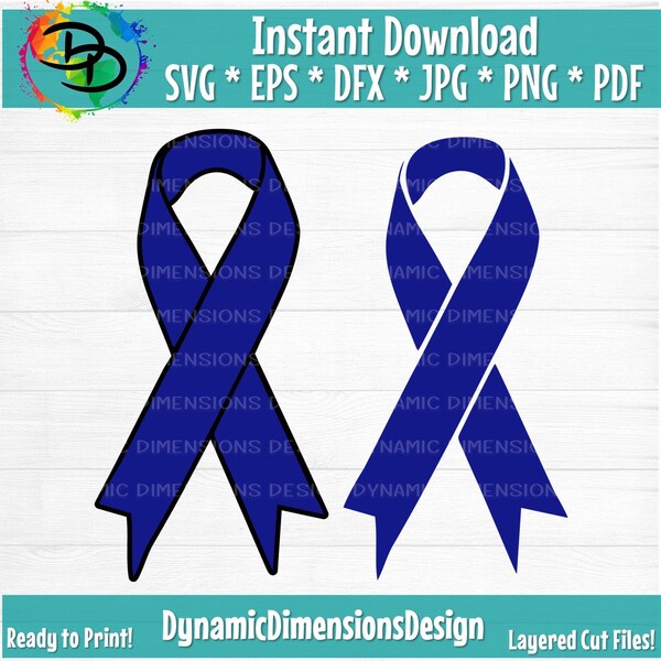 Blue Ribbon Svg, Files for Cricut, Cancer Ribbon Svg, Colon Cancer Svg, Cancer Awareness Svg, Cutting File, Cricut Svg, Silhouette Svg