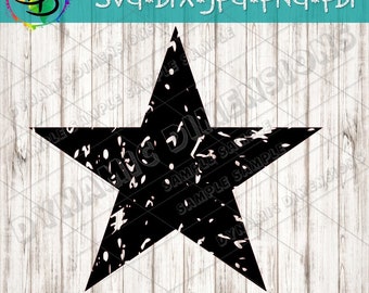 Stella in formato SVG, clipart stella, stella in difficoltà SVG, DXF, png, file di taglio digitali jpg per Silhouette Cricut, grunge stella, stella in difficoltà, cowboy