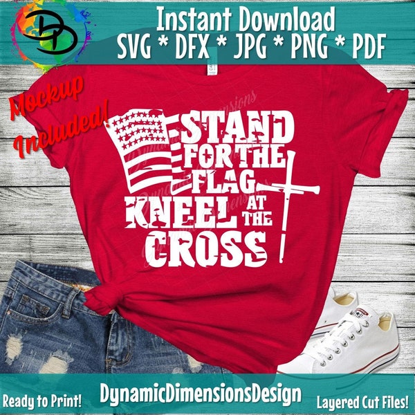 Stand for the Flag Kneel at the Cross USA Flag SVG, Cross svg, Waving Flag svg, Stand For the Flag, Kneel for the Cross svg Iron on Decal