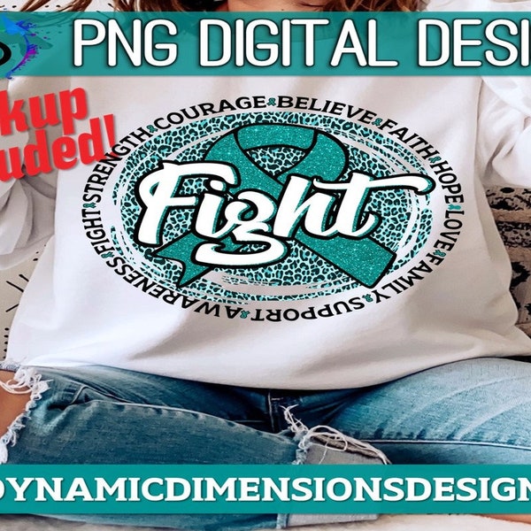 Fight, Awareness, Teal ribbon clipart, Nobody Fights Alone, cancer awareness, png file for sublimation, Ovarian Cancer, sublimation design