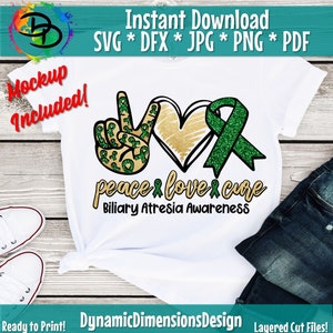Peace Love Cure SVG, Digital Download, Biliary Atresia Awareness SVG ...