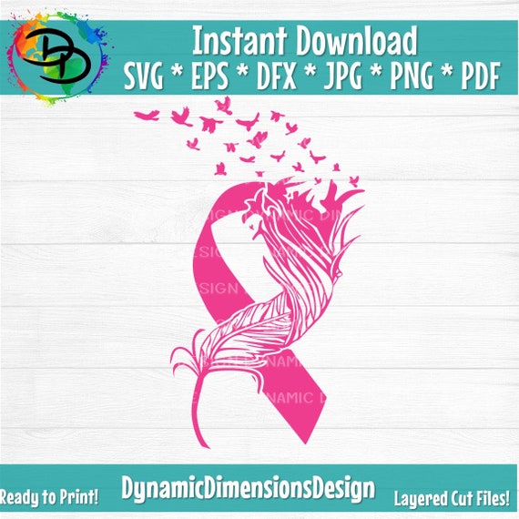 cancer Ribbon Svg dxf Clipart png Cut File Cut File Cricut Feather Pink ...