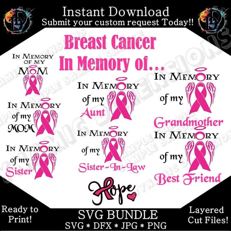 Cancer SVG In Memory Breast cancer svg bundle Breast cancer | Etsy