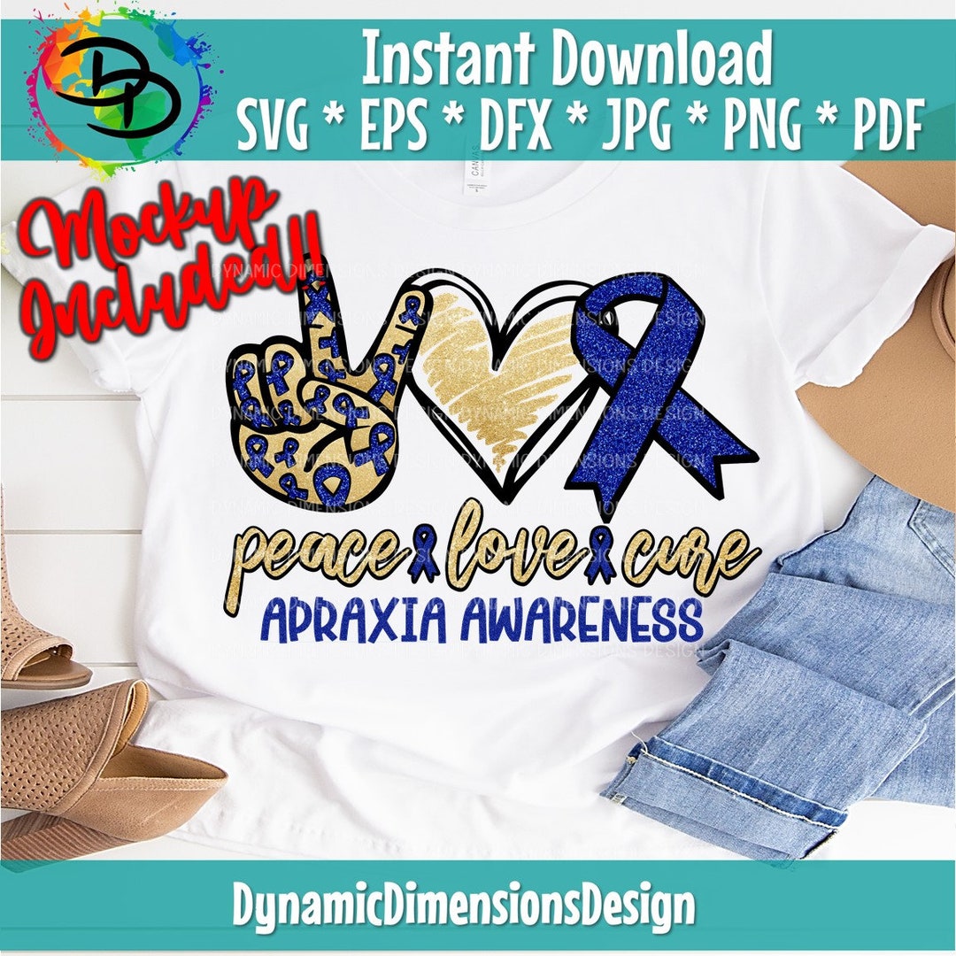 Peace Love Cure Apraxia Svg, Awareness Ribbon Svg, Apraxia Ribbon ...