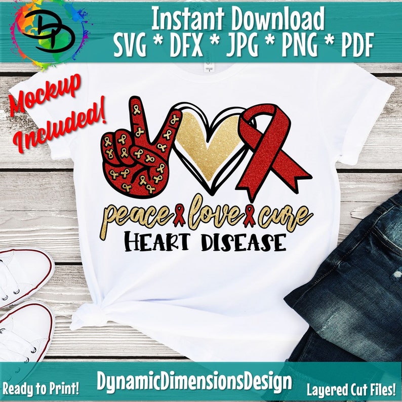 Peace love Cure svg Digital Download Heart Disease ...