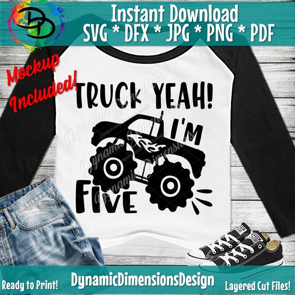 Truck yeah svg, Birthday Boy, Five year old, Fifth Birthday, Monster Truck Birthday Country boy svg, Birthday Shirt Svg