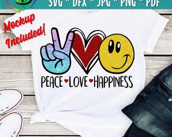 Peace Love Happiness svg, face svg, Peace Love SVG, Heart svg, Happiness, Love, Kindness, jpg, png Cameo, cricut svg, silhouette svg