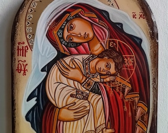 Virgin Mary, Hand painted icon, The Mother of God with a Child