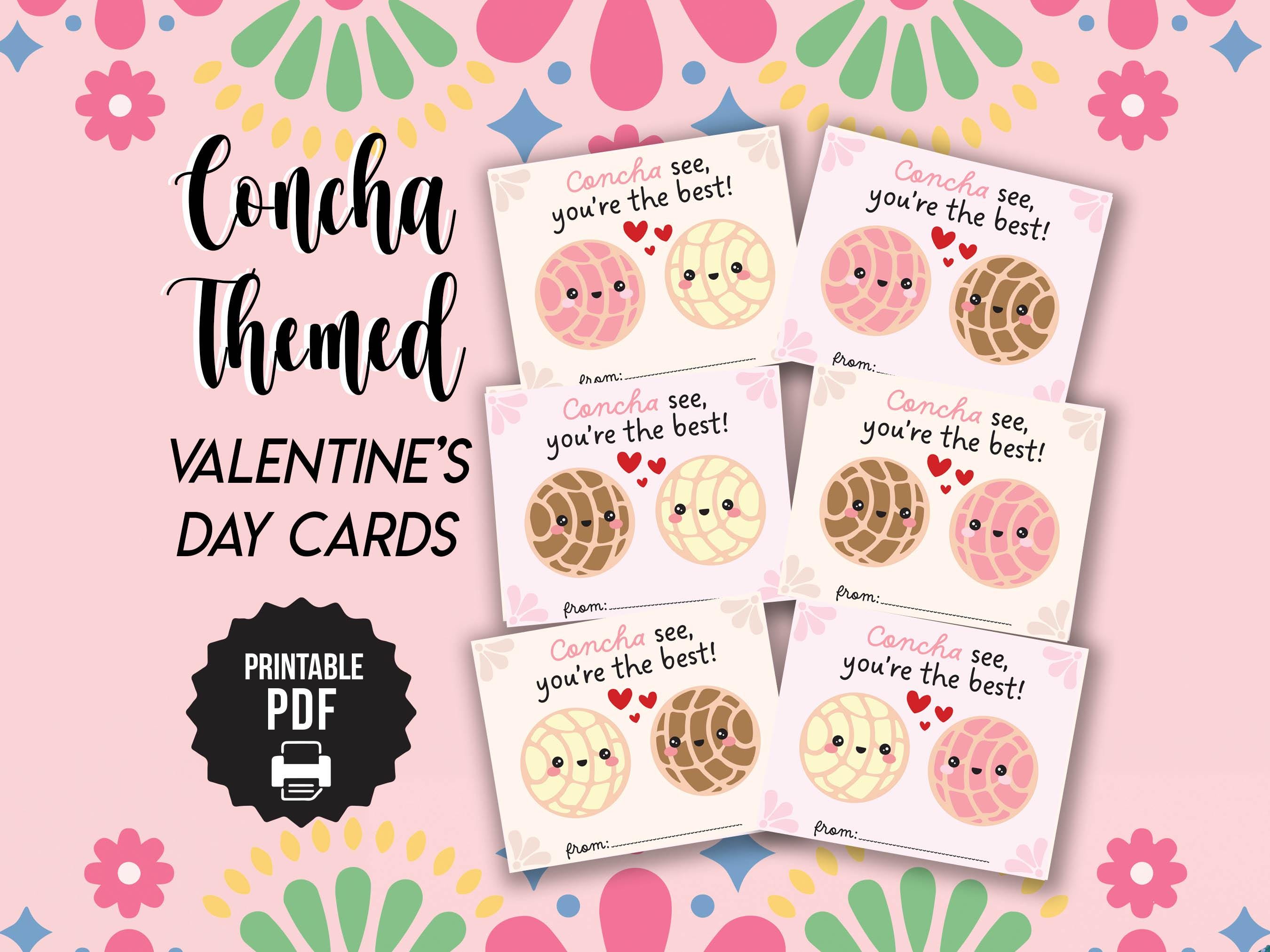 Concha Valentine's Day Cards, Printable Latino Valentines Card, Valentina Valentine, Mexican Valentines, San Valentin Tarjetas