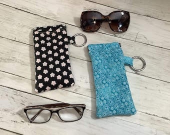 Clip on Sunglass, Eye Glasses Soft Padded Case Pouch with Squeeze Flex-Frame closure Multiple designs