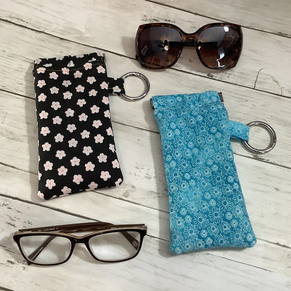 Clip on Sunglass, Eye Glasses Soft Padded Case Pouch with Squeeze Flex-Frame closure Multiple designs