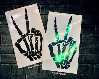 Skeleton Hand Peace Sign Car Decal Sticker